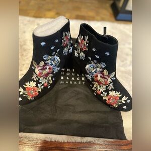 New w/dust bag: White House Black Market (WHBM) flower embroidered suede bootie